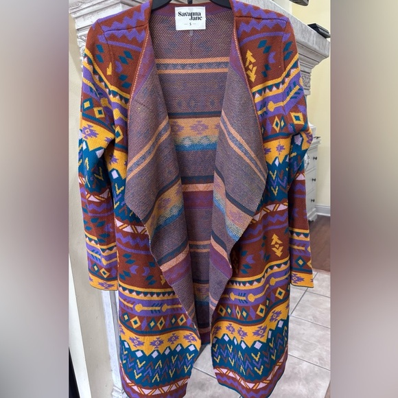 Savanna Jane Boho Western Country Aztec Oversized Cardigan Sweater Size Small - Picture 1 of 12